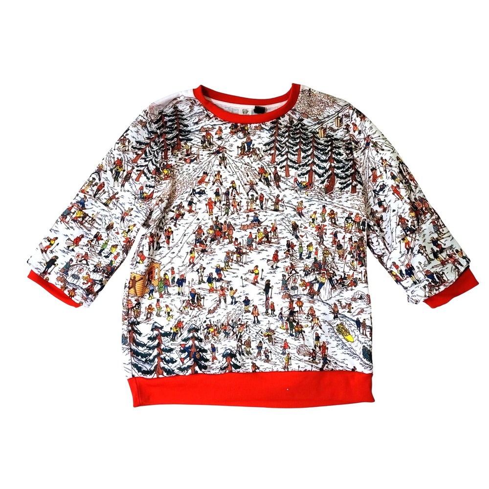 Where's Waldo Skiing Sweatshirt Top 3XL Crew Neck Mens Winter Fun Ski Resort